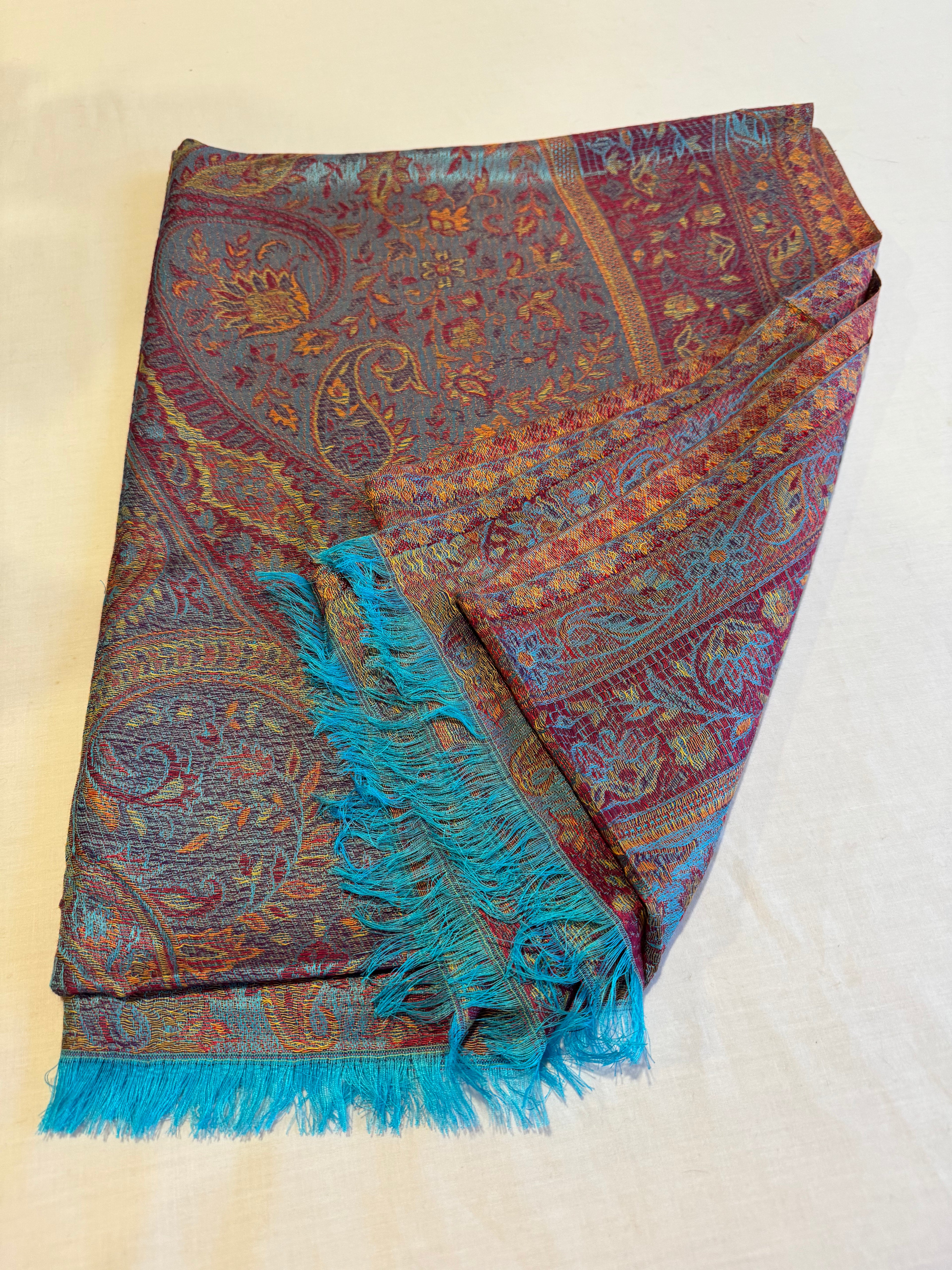 Handmade Silk/wool scarf-Light weight, soft, breathable, beautiful colors, two tone/reversible scarf.
