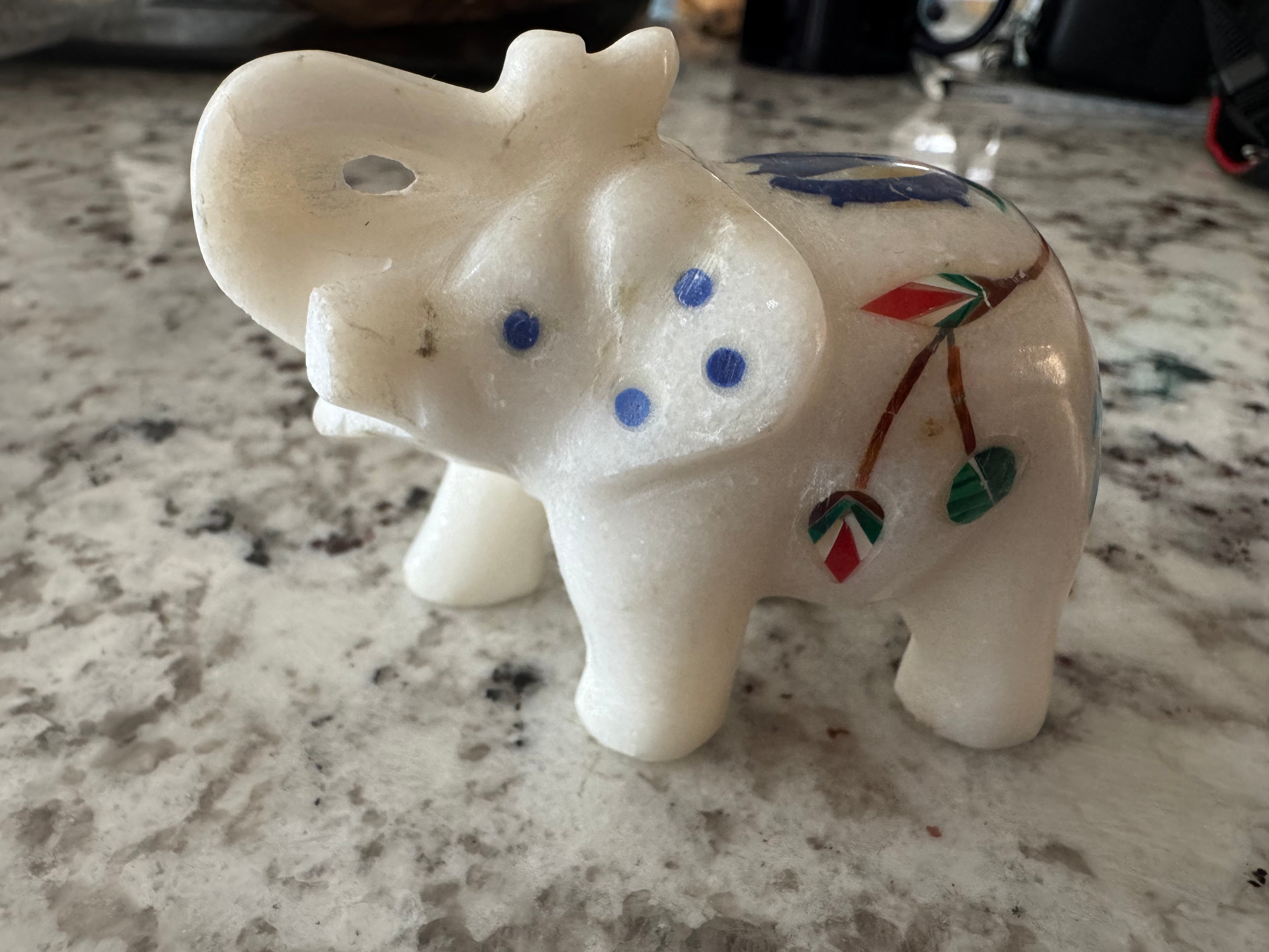 Handmade Marble Inlay Elephant with semi-precious stones