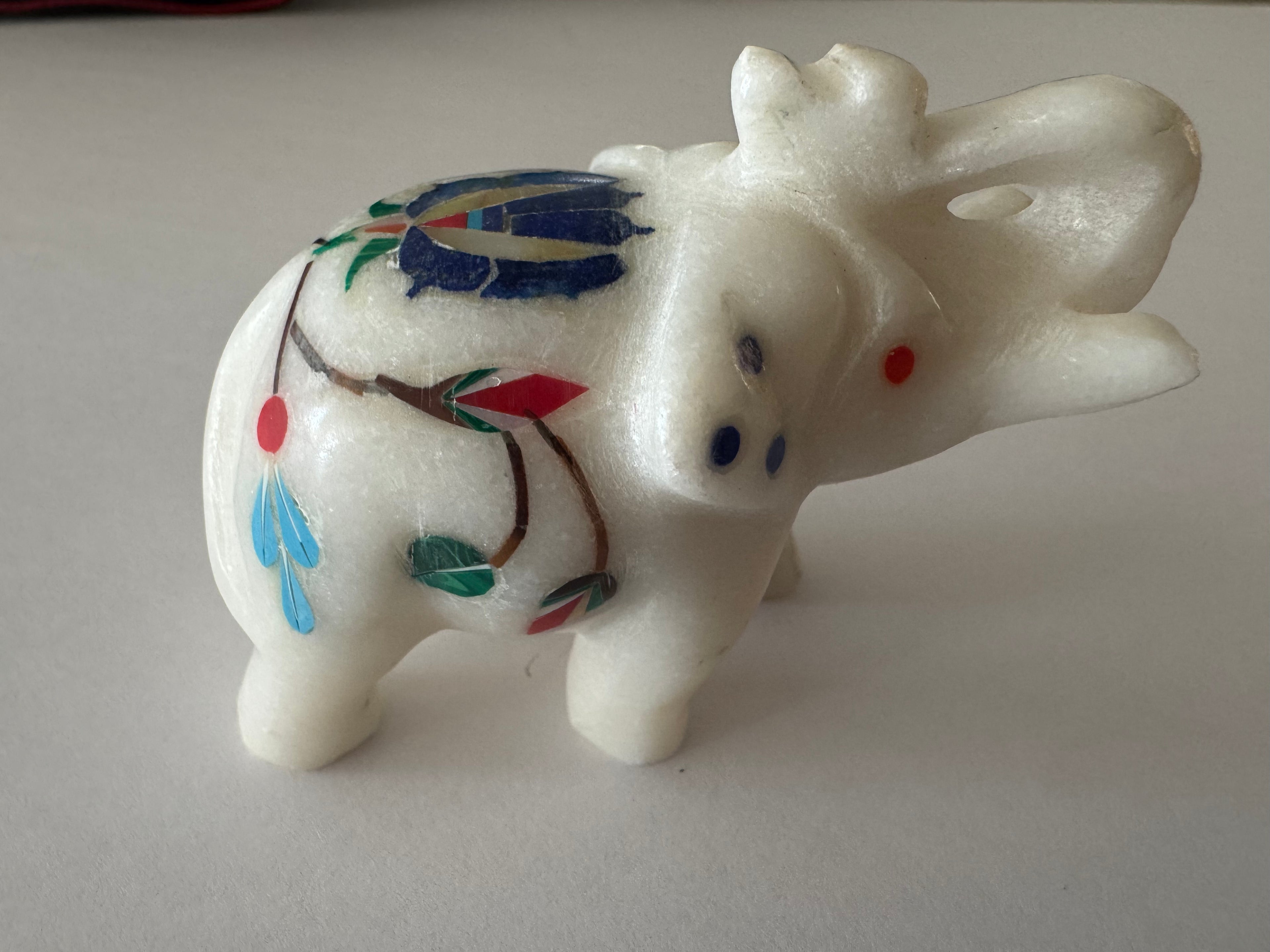 Handmade Marble Inlay Elephant with semi-precious stones