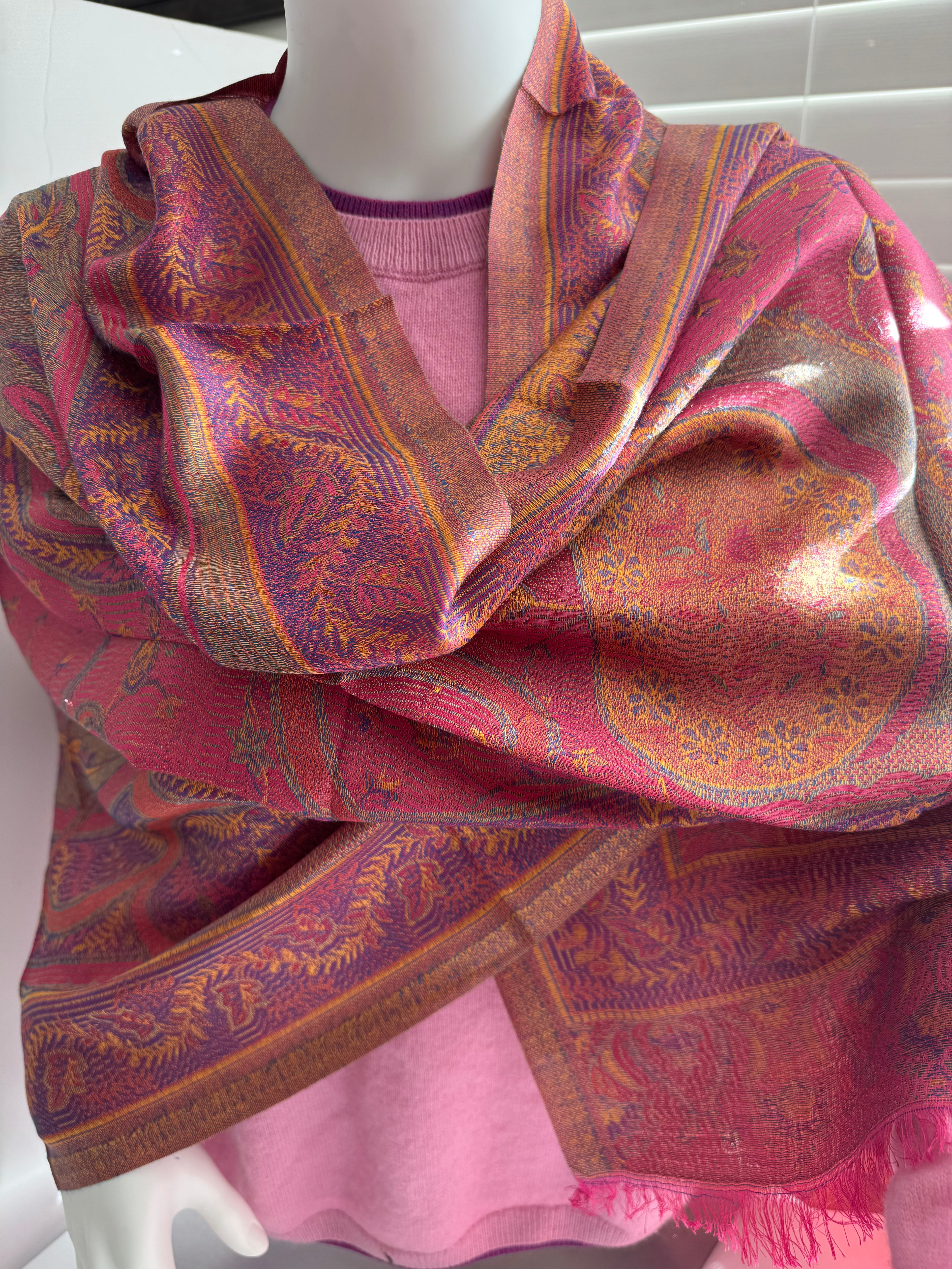 Handmade Silk/wool scarf-Light weight, soft, breathable, beautiful colors, two tone/reversible scarf.