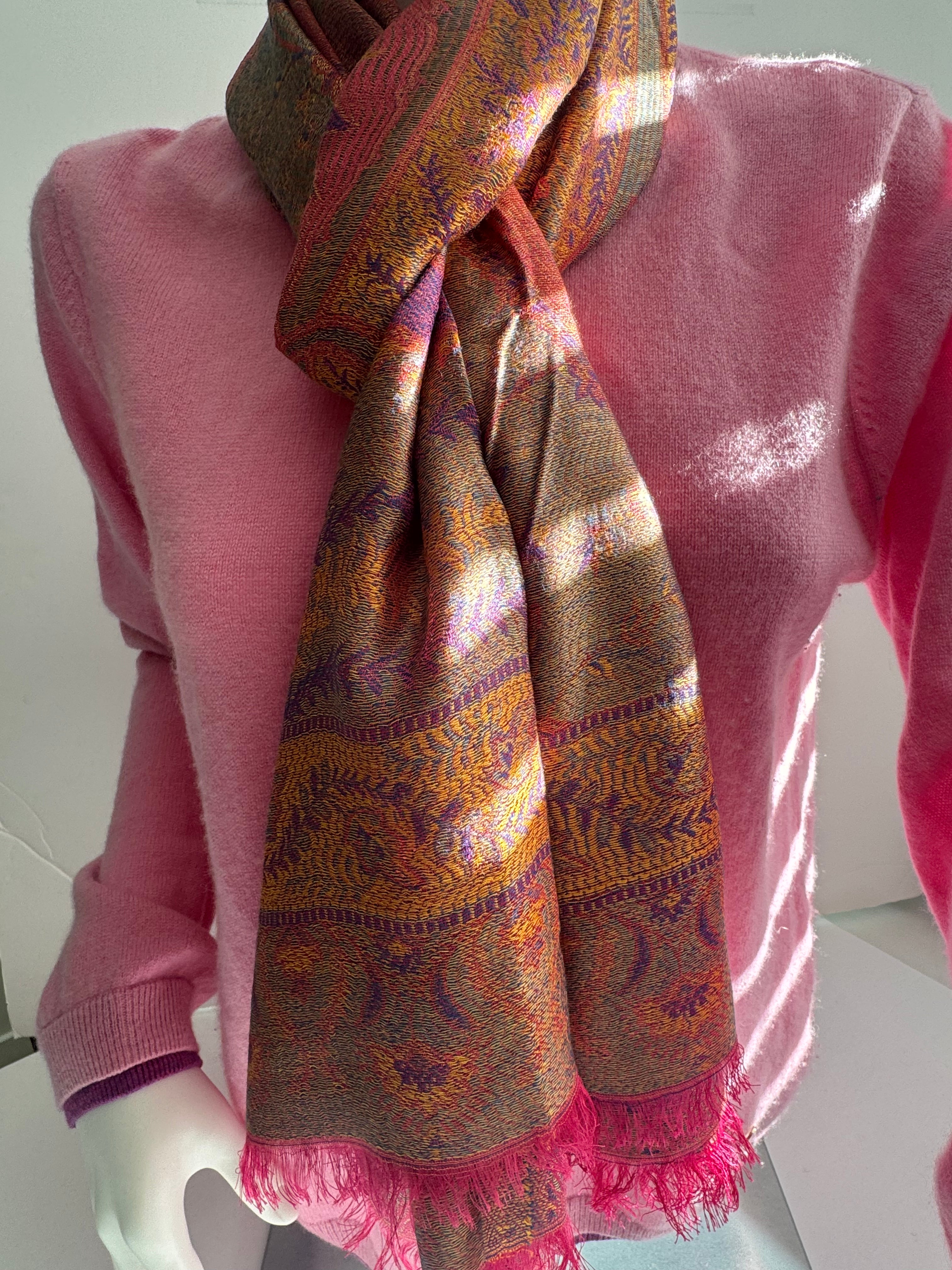 Handmade Silk/wool scarf-Light weight, soft, breathable, beautiful colors, two tone/reversible scarf.