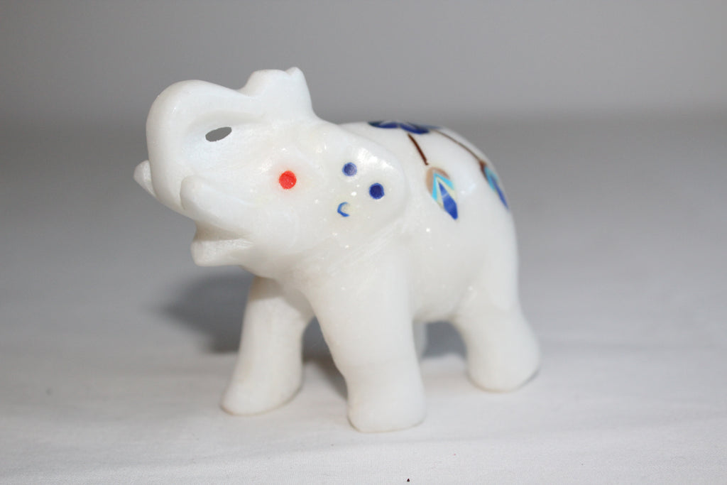Handmade Marble Inlay Elephant with semi-precious stones