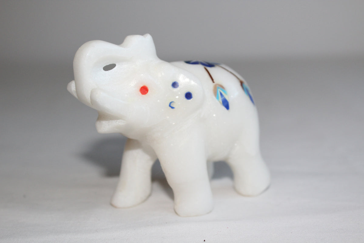 Handmade Marble Inlay Elephant with semi-precious stones
