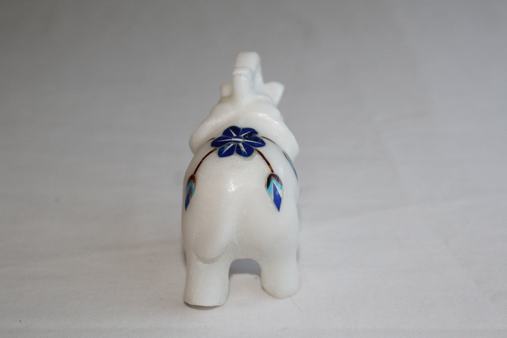 Handmade Marble Inlay Elephant with semi-precious stones
