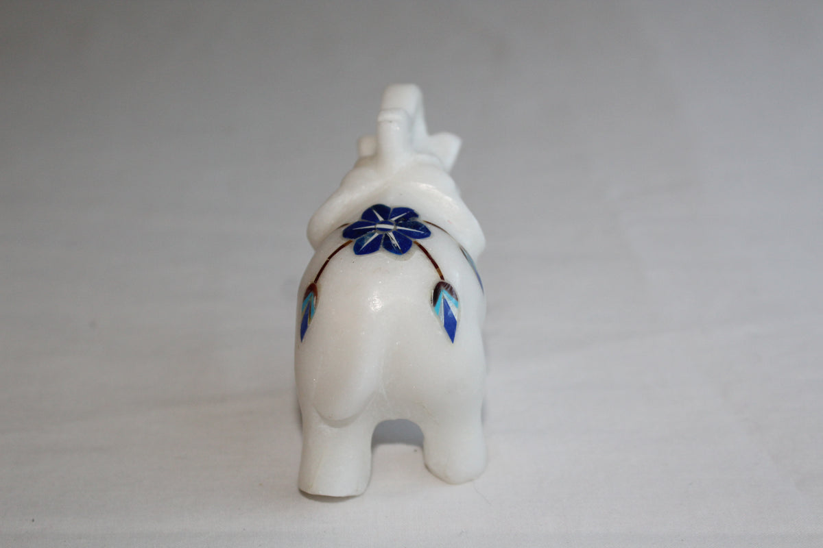 Handmade Marble Inlay Elephant with semi-precious stones