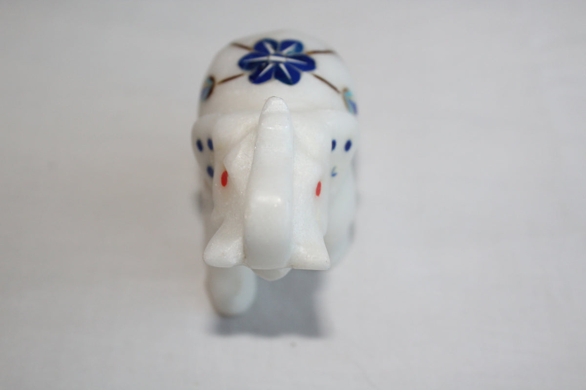 Handmade Marble Inlay Elephant with semi-precious stones