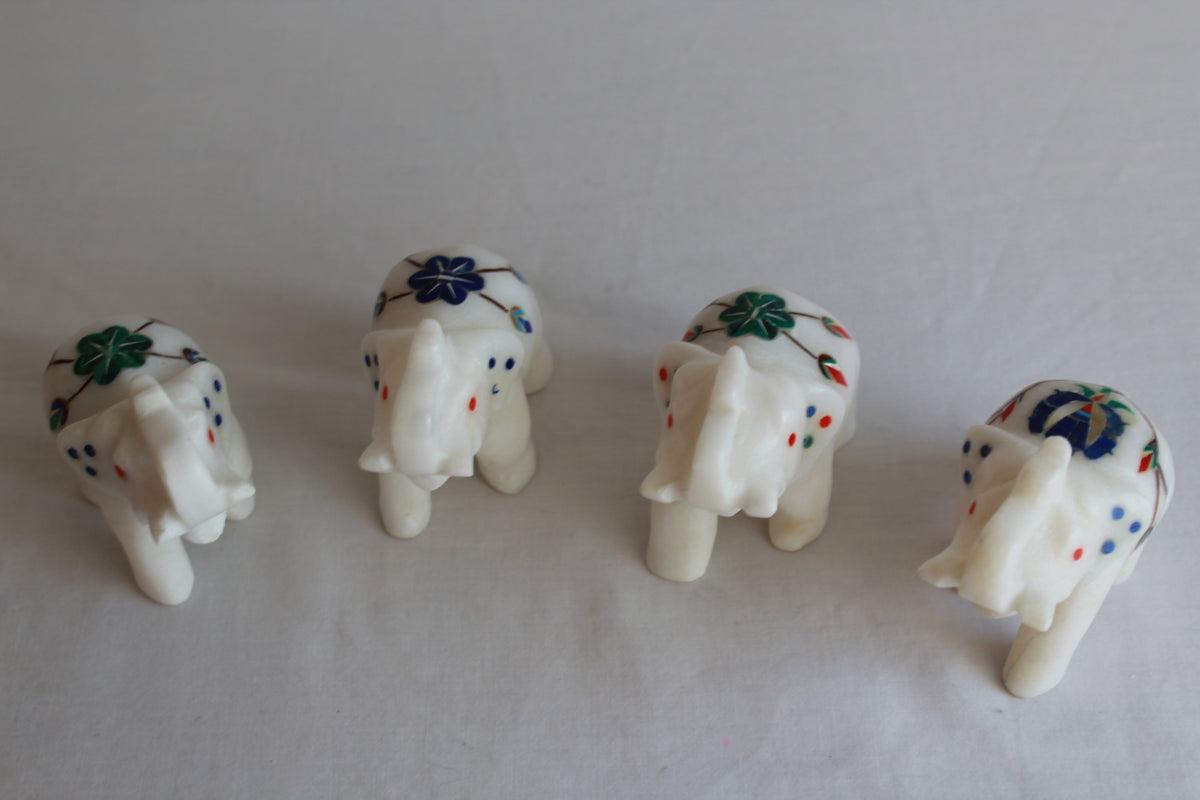 Handmade Marble Inlay Elephant with semi-precious stones