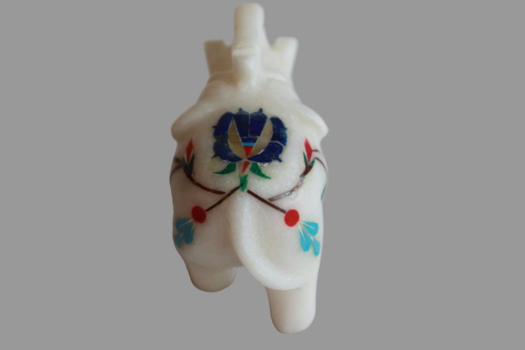 Handmade Marble Inlay Elephant with semi-precious stones
