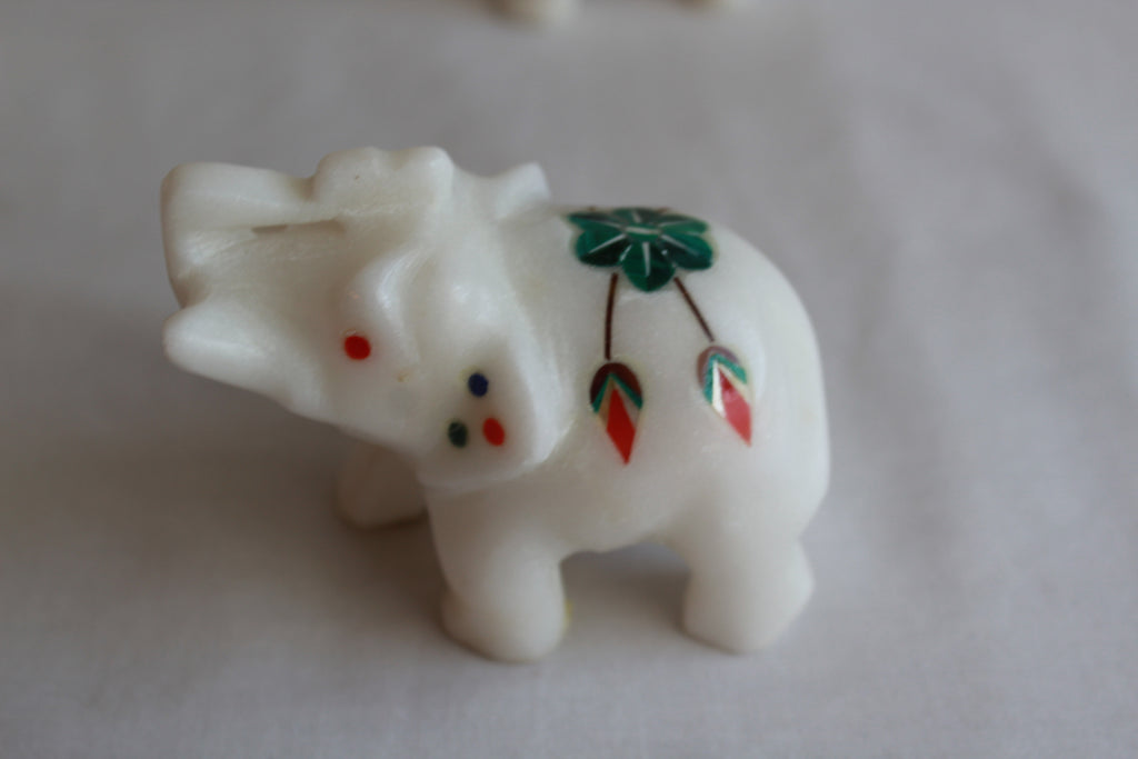 Handmade Marble Inlay Elephant with semi-precious stones