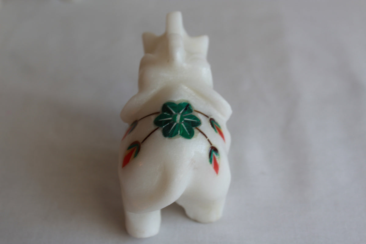 Handmade Marble Inlay Elephant with semi-precious stones
