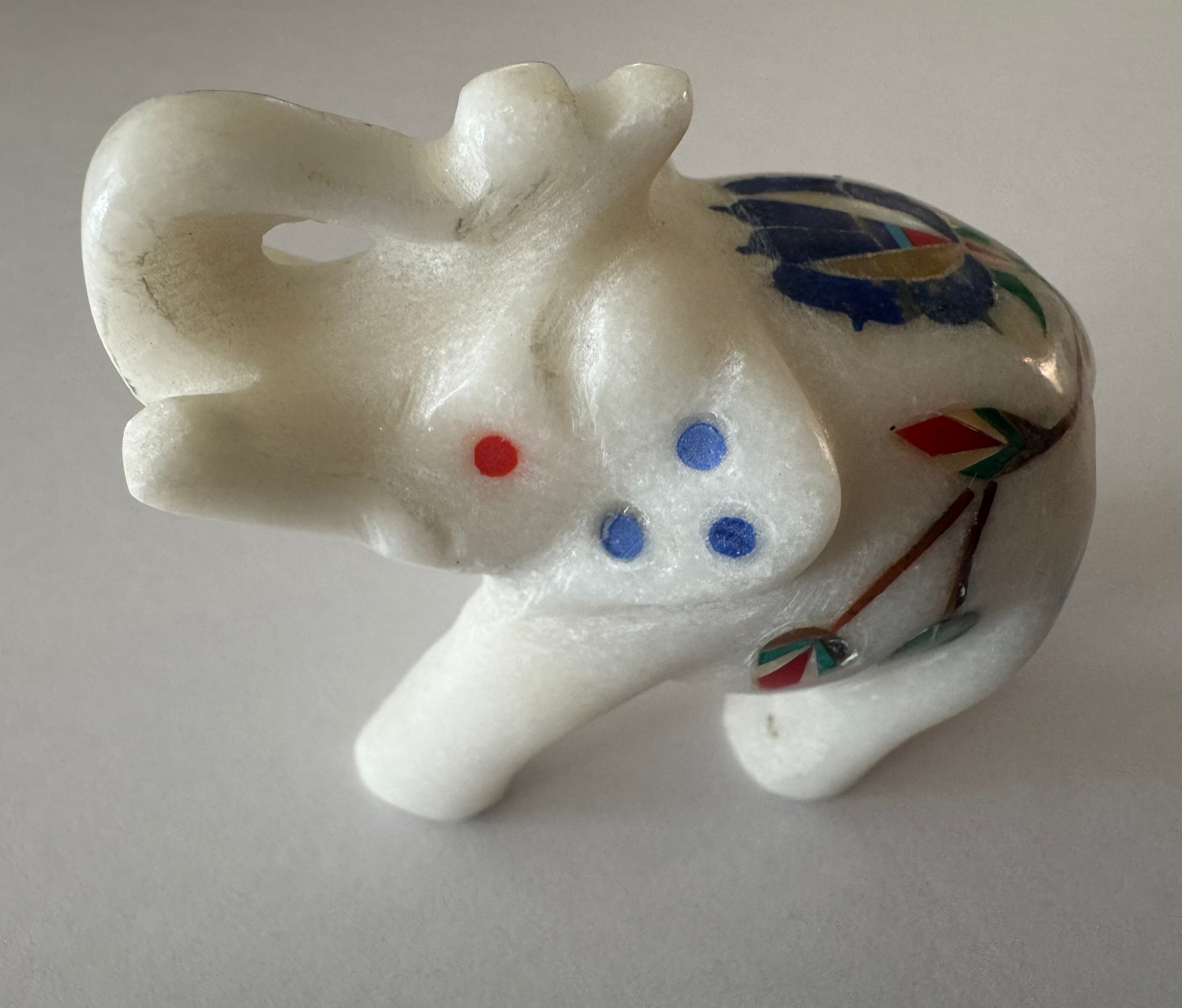 Handmade Marble Inlay Elephant with semi-precious stones